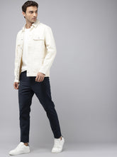 Men's Navy Blue Cotton Caribbean Slim Fit Solid 5 Pocket Cross Pocket Trouser